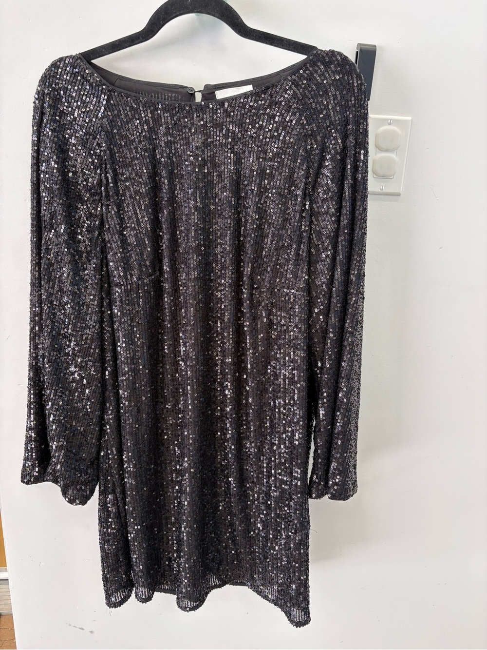 H&M Black Sequin Long Sleeve Shift Dress Loose Flowy Going Out Size M